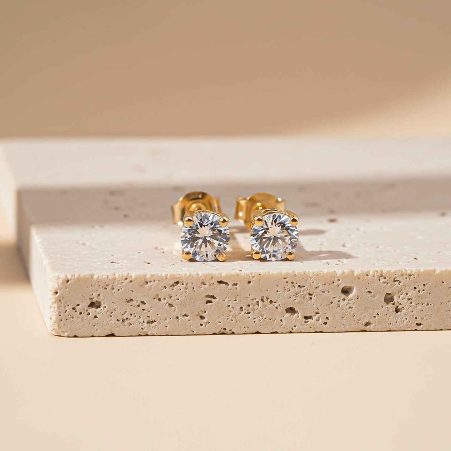 Golden Diamond Solitaire Stud Earrings