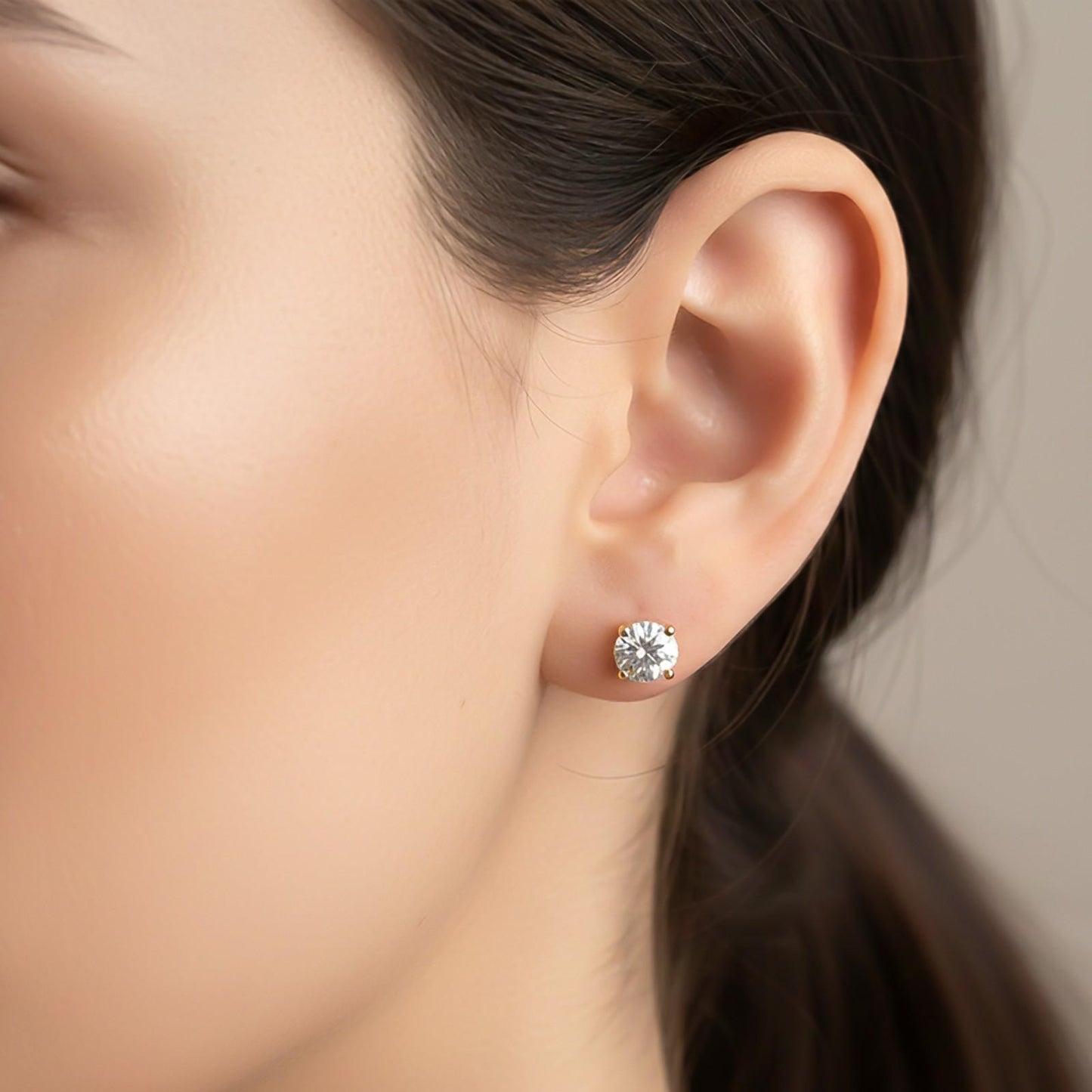 Golden Diamond Solitaire Stud Earrings