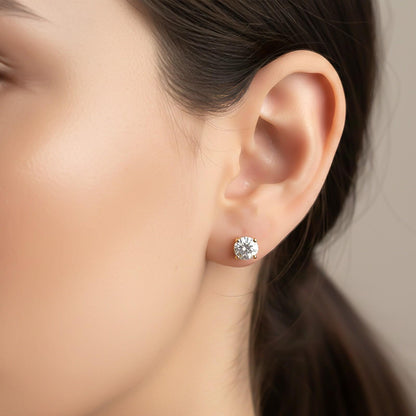 Golden Diamond Solitaire Stud Earrings