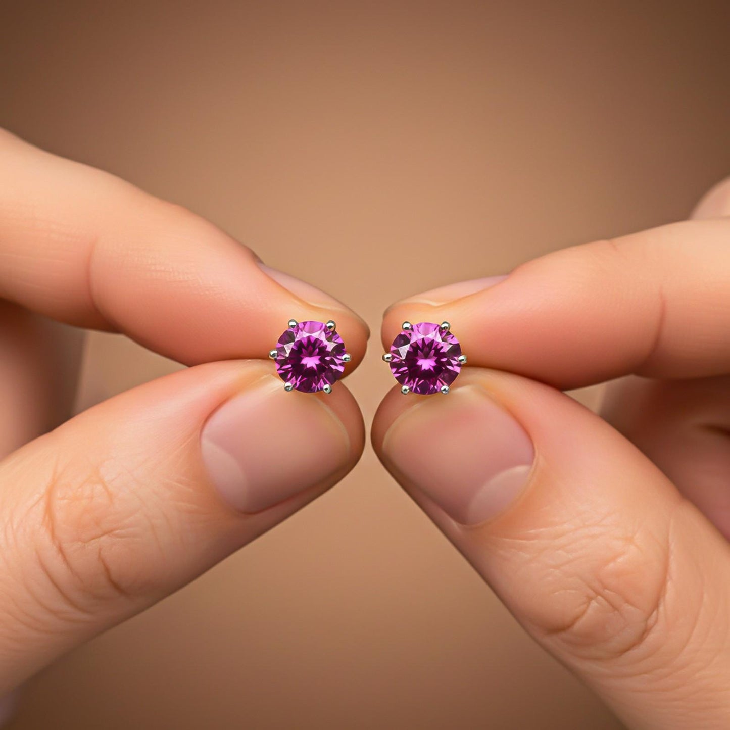 Sterling Silver Round Pink Ruby Solitaire Stud Earring