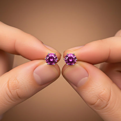 Sterling Silver Round Pink Ruby Solitaire Stud Earring