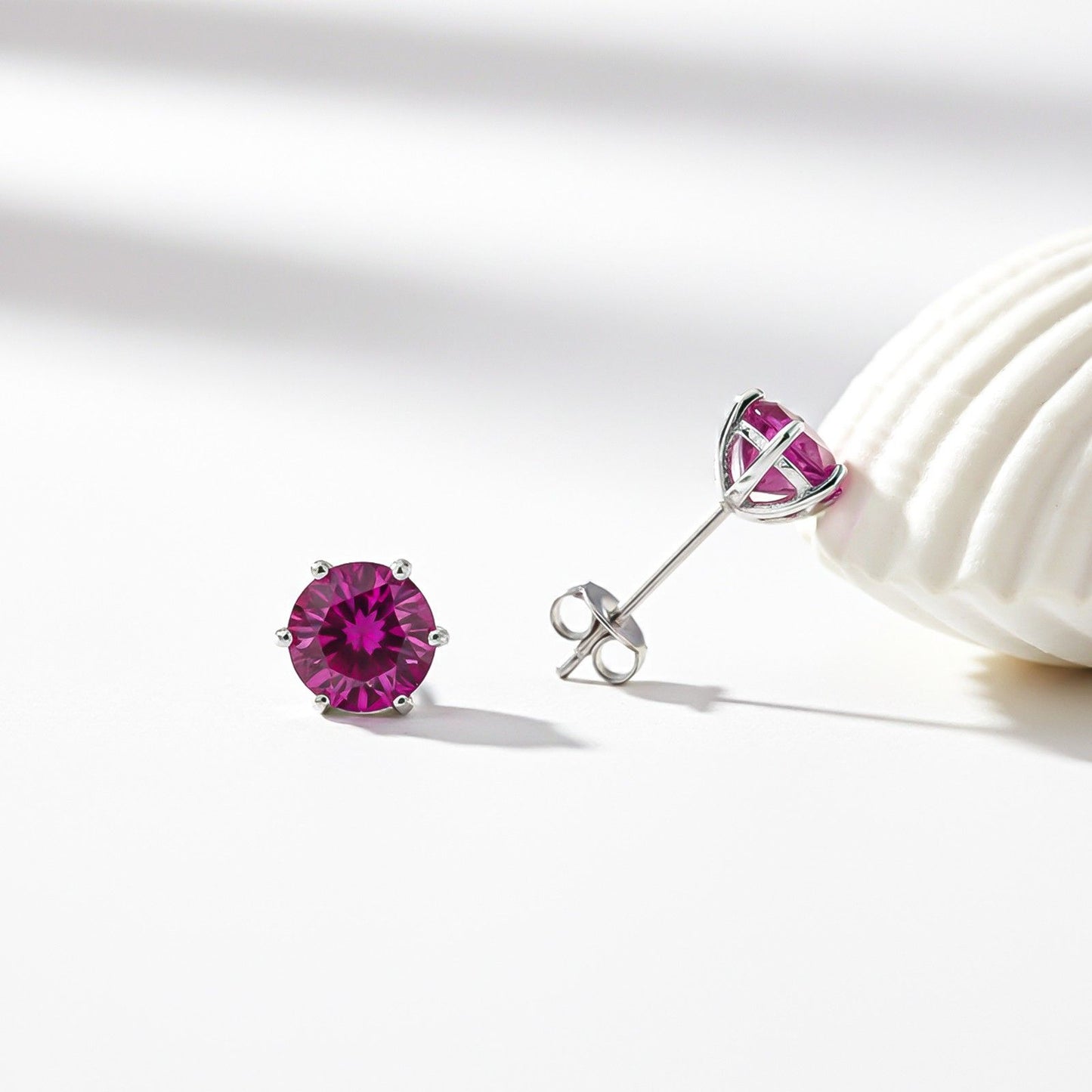Sterling Silver Round Pink Ruby Solitaire Stud Earring