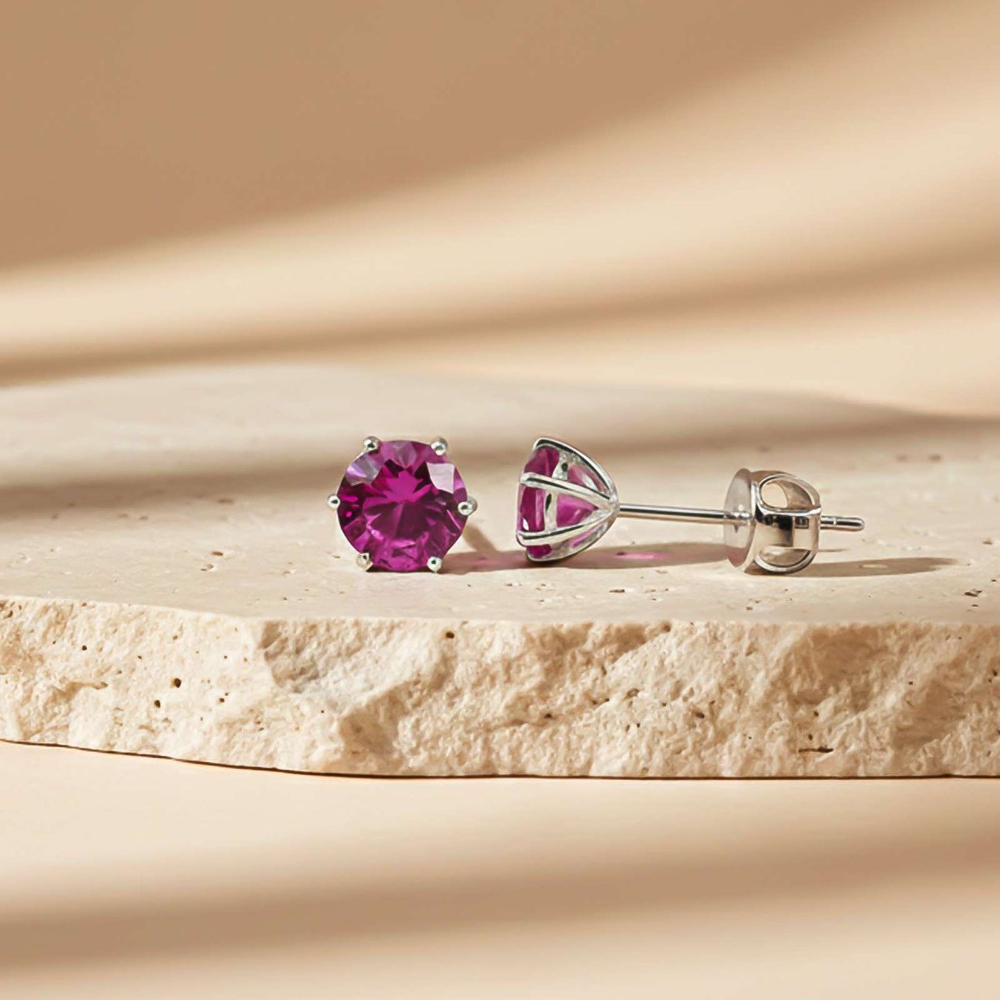 Sterling Silver Round Pink Ruby Solitaire Stud Earring