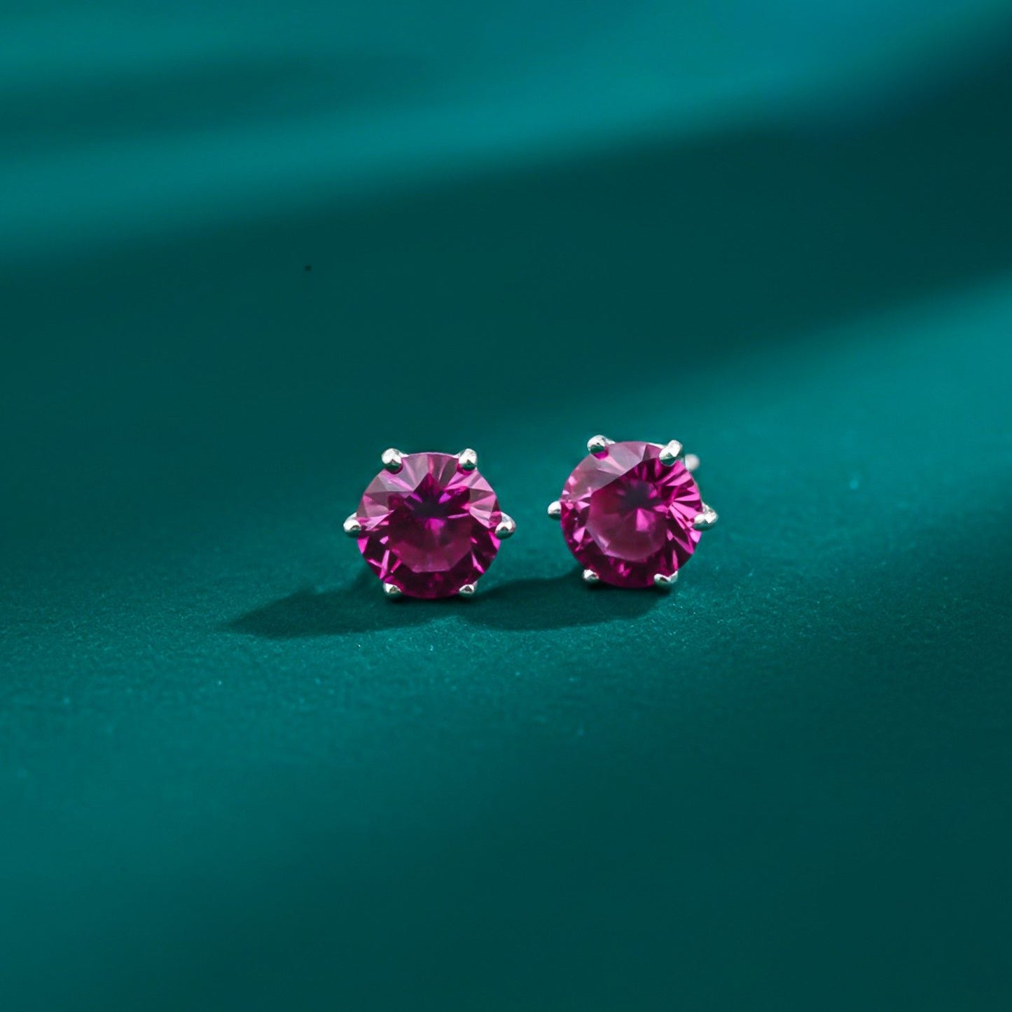 Sterling Silver Round Pink Ruby Solitaire Stud Earring