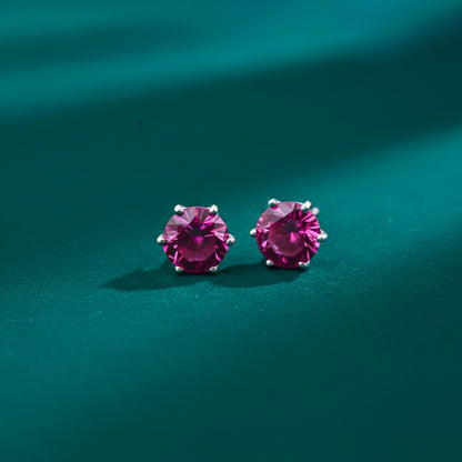 Sterling Silver Round Pink Ruby Solitaire Stud Earring