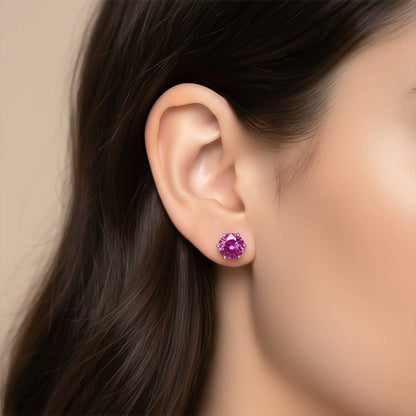 Sterling Silver Round Pink Ruby Solitaire Stud Earring
