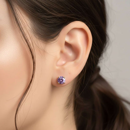 Golden Purple Amethyst Stud Earrings