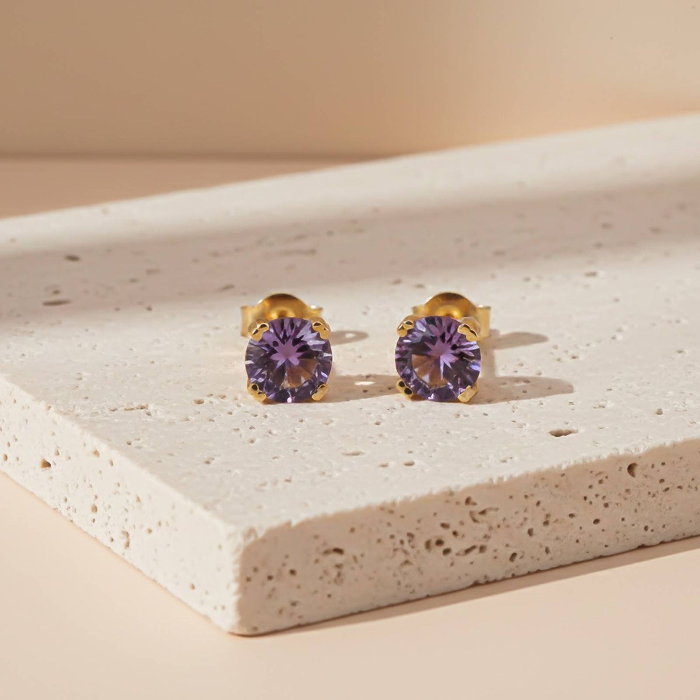 Golden Purple Amethyst Stud Earrings