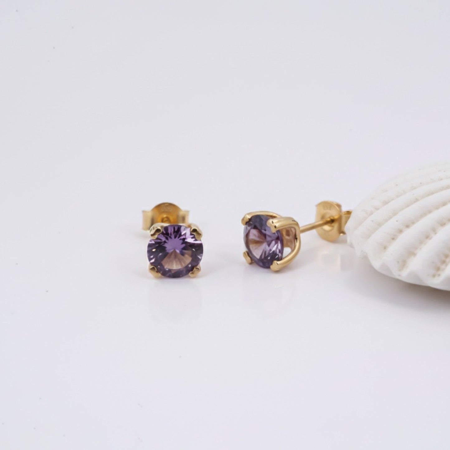 Golden Purple Amethyst Stud Earrings