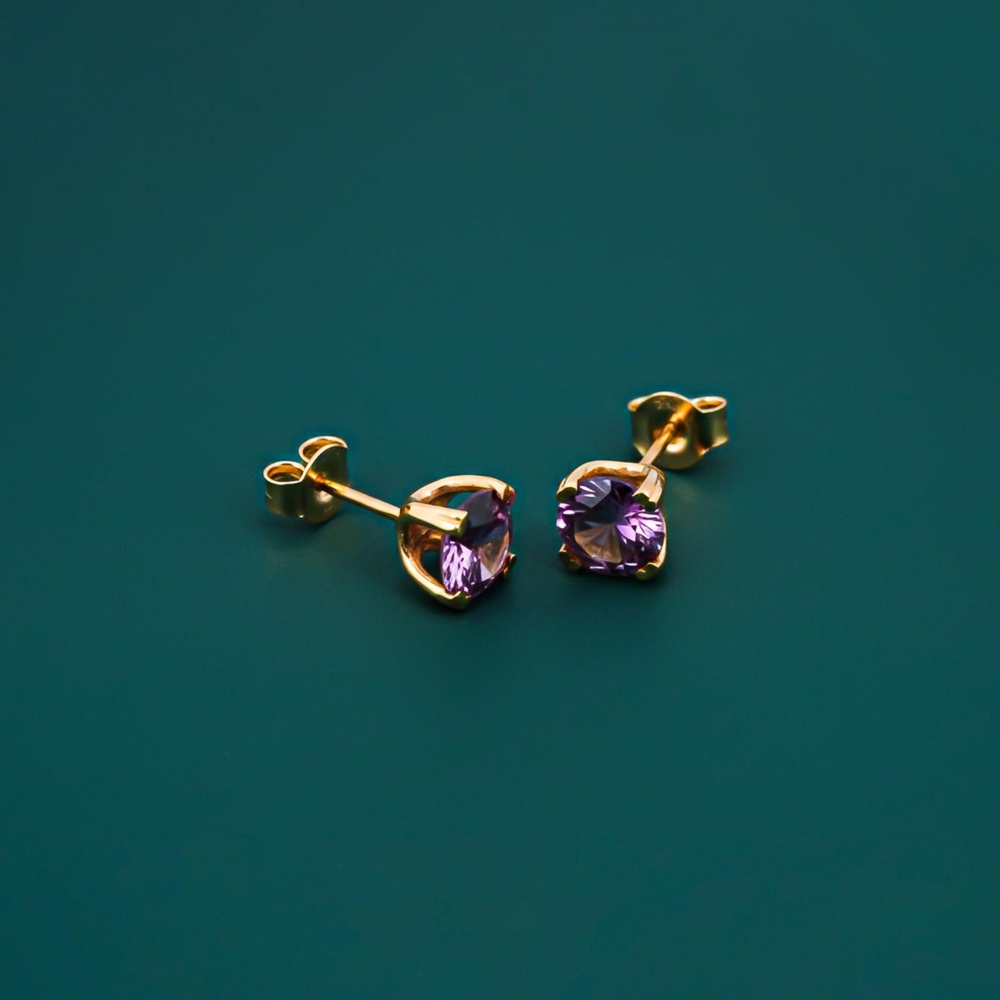 Golden Purple Amethyst Stud Earrings