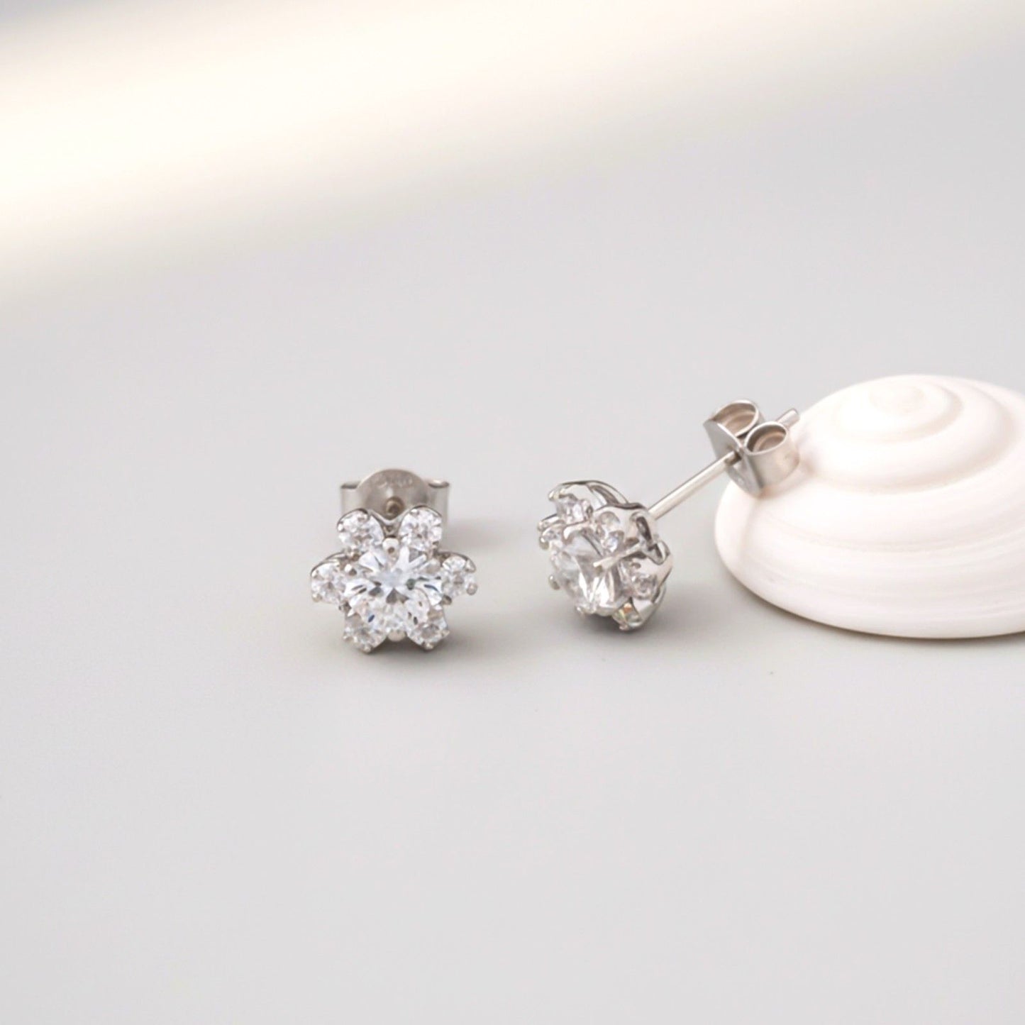 Silver Floral Zircon Stud Earrings