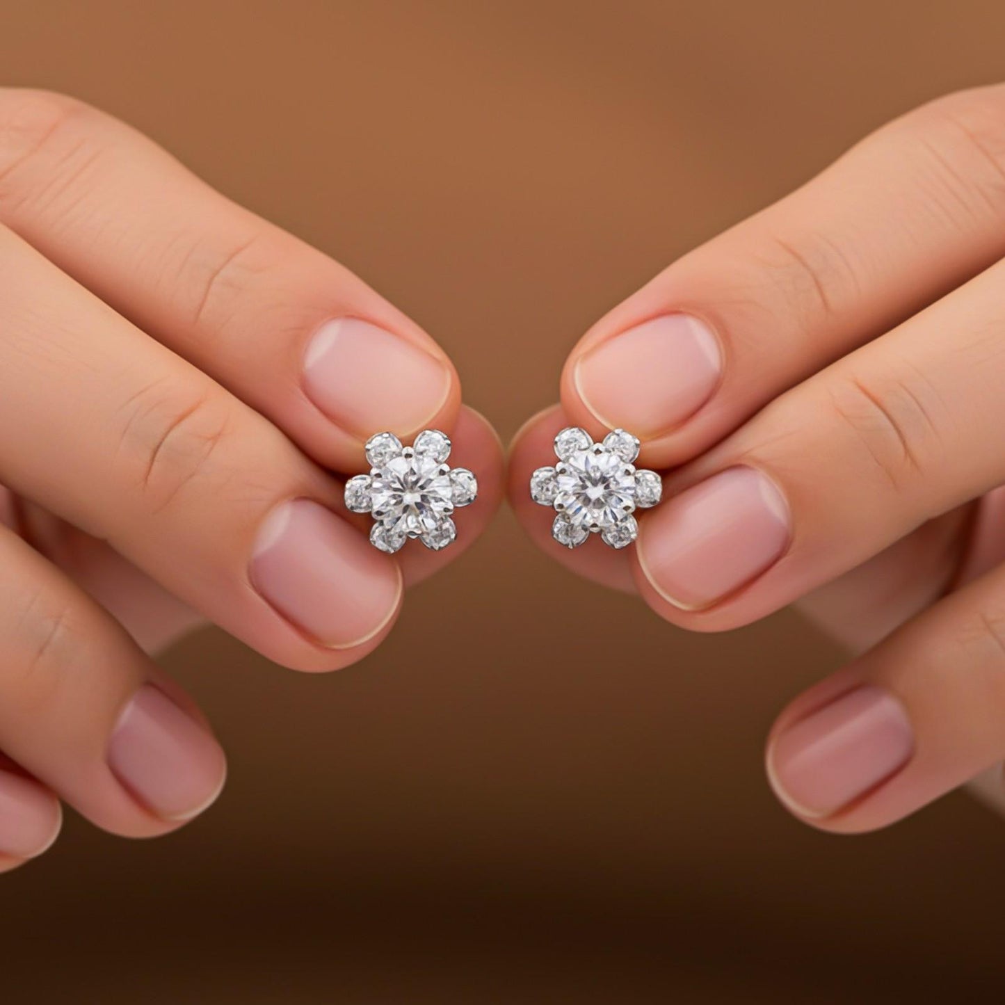 Silver Floral Zircon Stud Earrings
