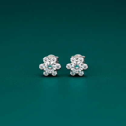 Silver Floral Zircon Stud Earrings