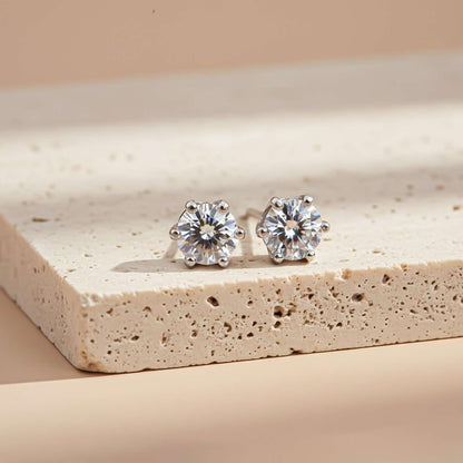 Silver Circle Zircon Stud Earrings