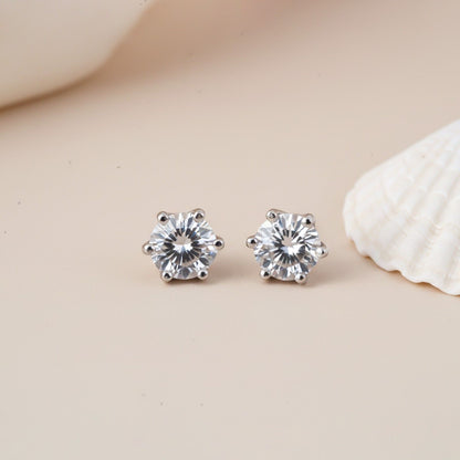 Silver Circle Zircon Stud Earrings