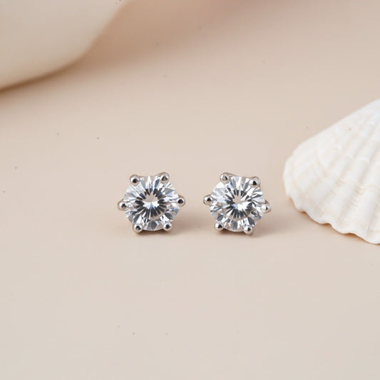Silver Circle Zircon Stud Earrings