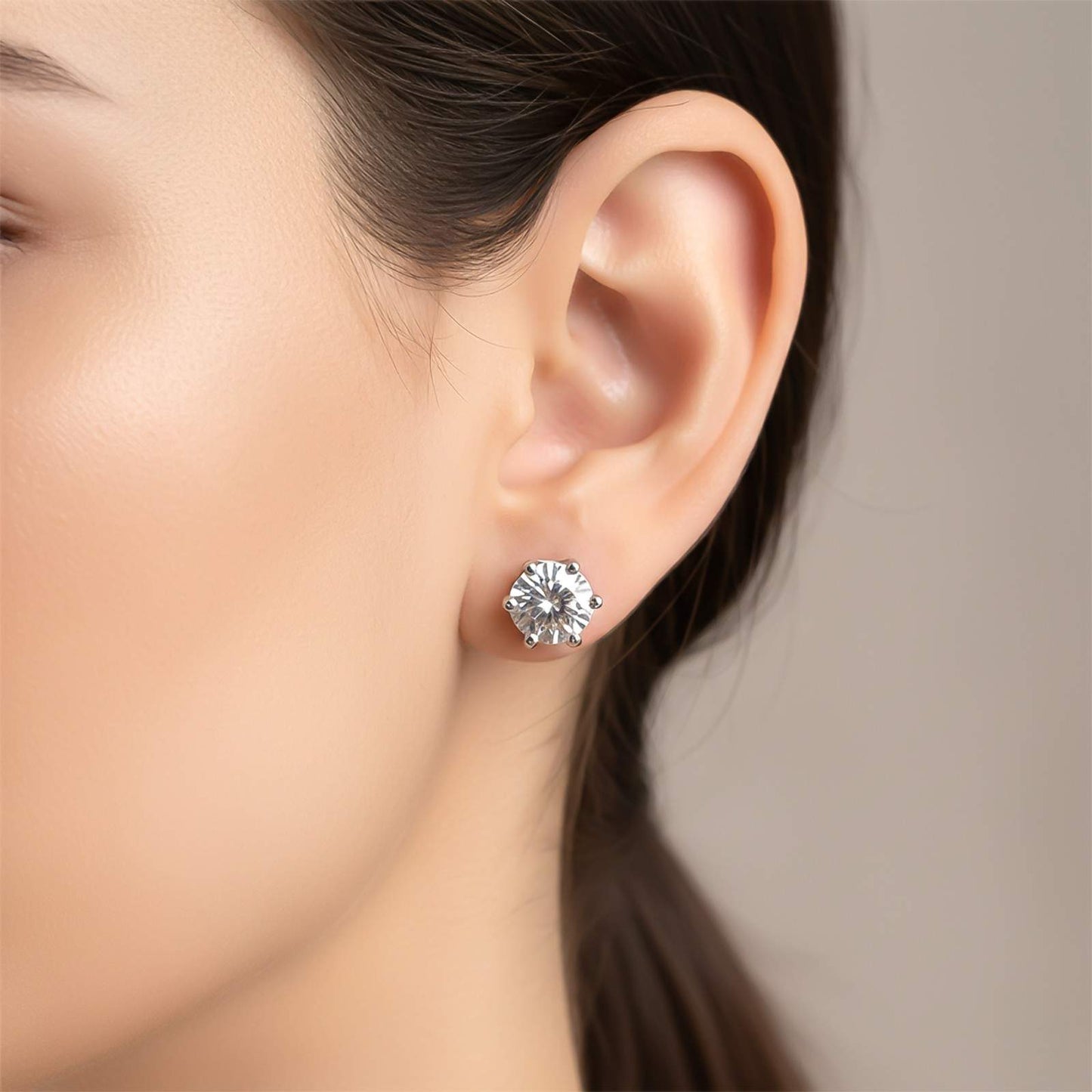 Silver Circle Zircon Stud Earrings