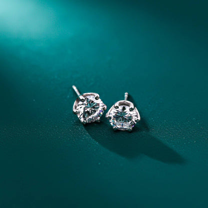 Silver Circle Zircon Stud Earrings