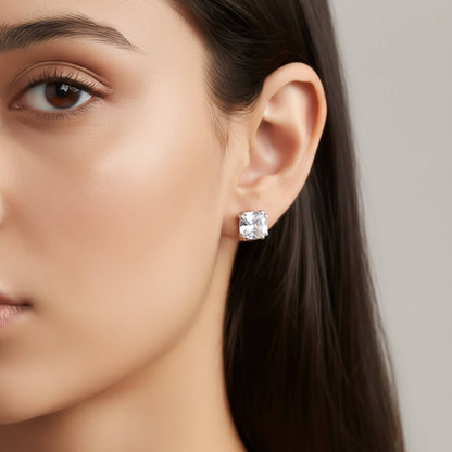 Silver Pillow Style Stud Earrings