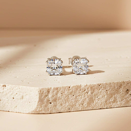 Silver Pillow Style Stud Earrings
