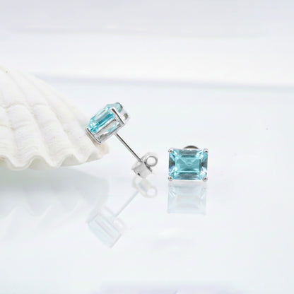 Silver Aqua Solitaire Stud Earrings