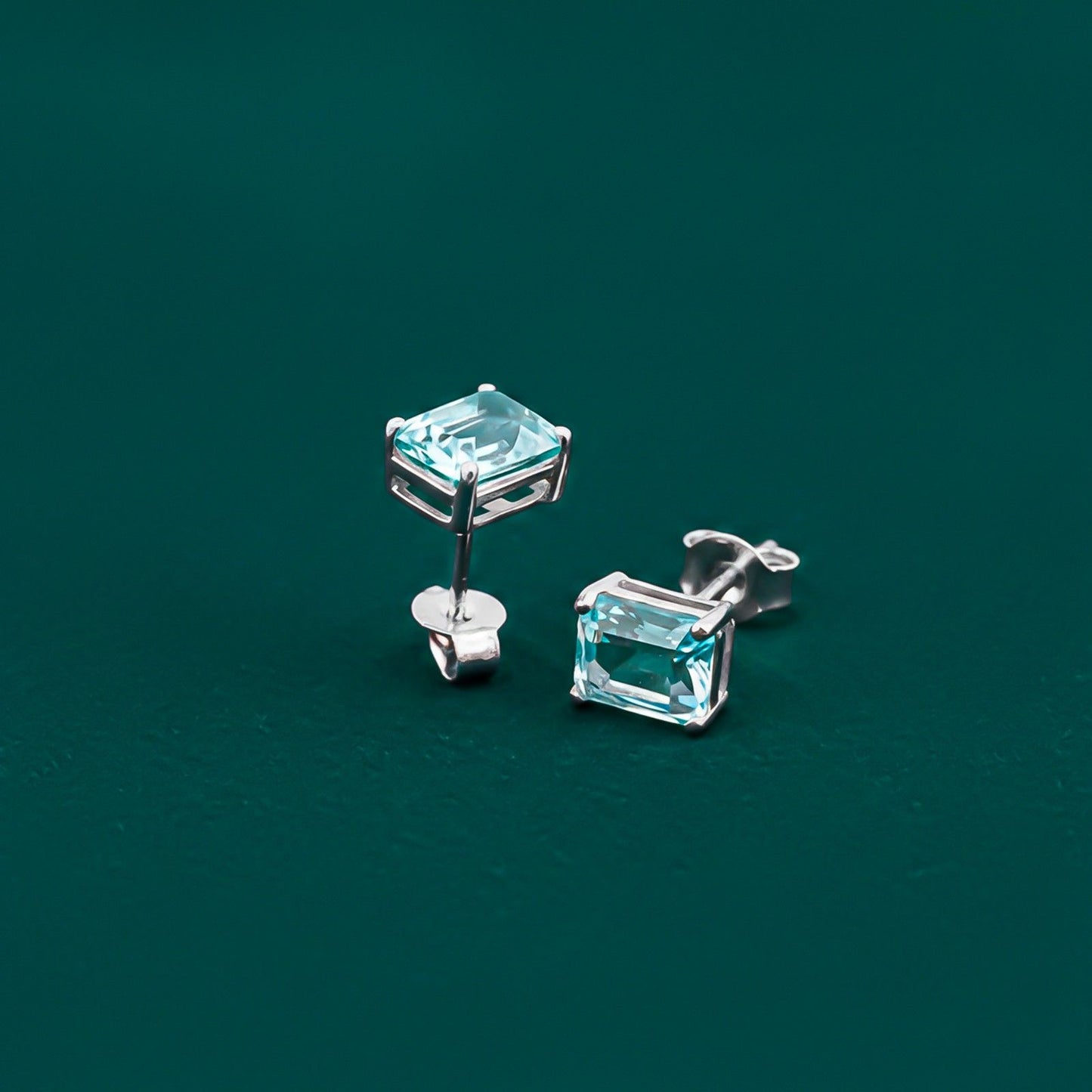 Silver Aqua Solitaire Stud Earrings