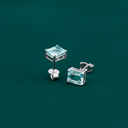 Silver Aqua Solitaire Stud Earrings