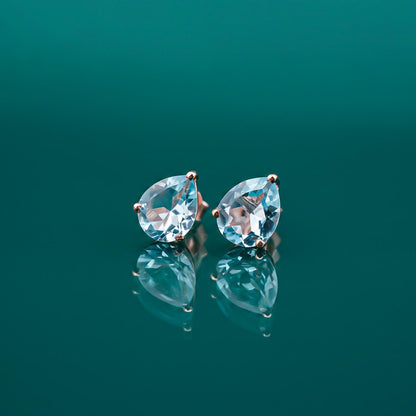 Rose Gold Teardrop Aqua Stud Earrings