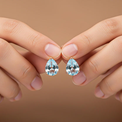 Rose Gold Teardrop Aqua Stud Earrings