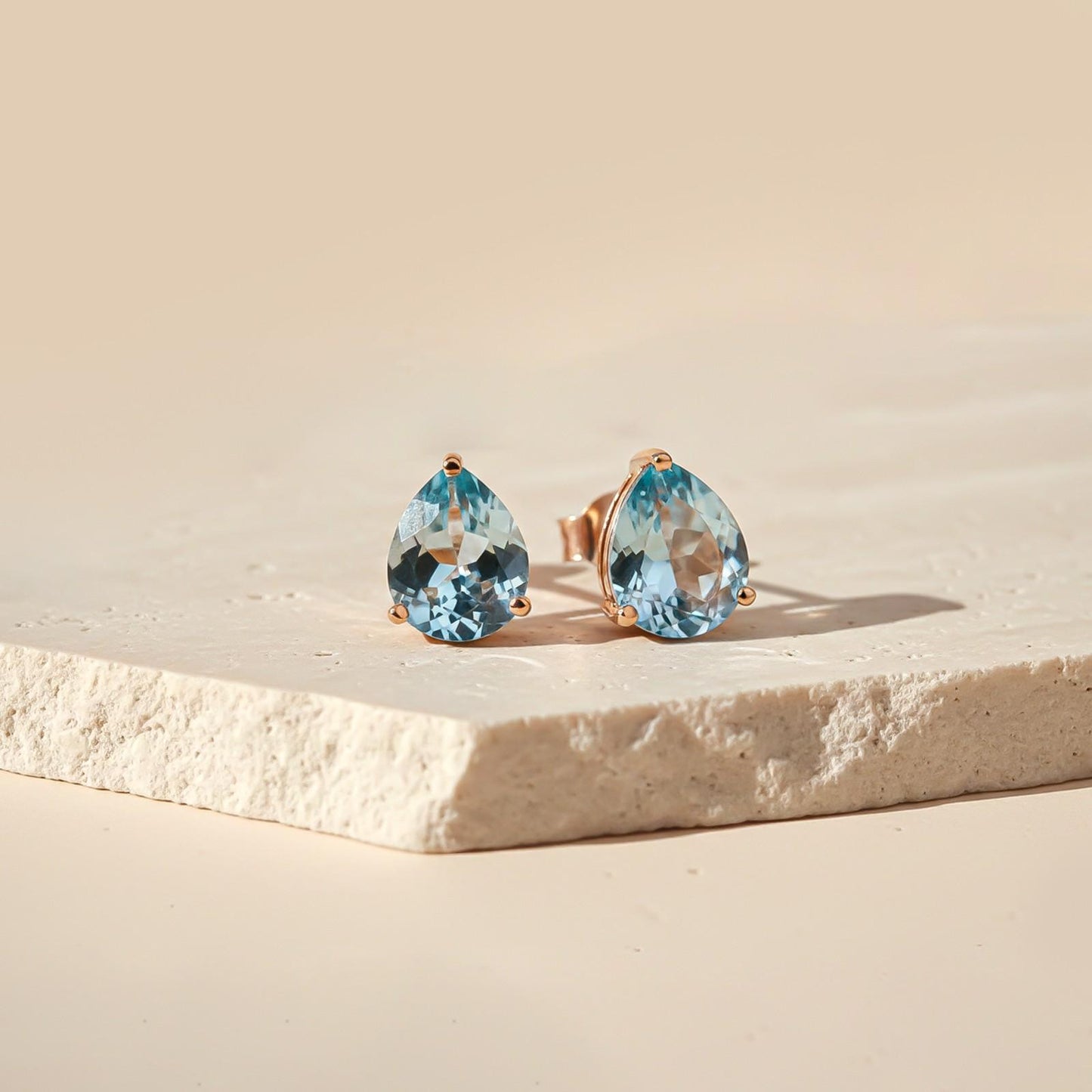 Rose Gold Teardrop Aqua Stud Earrings