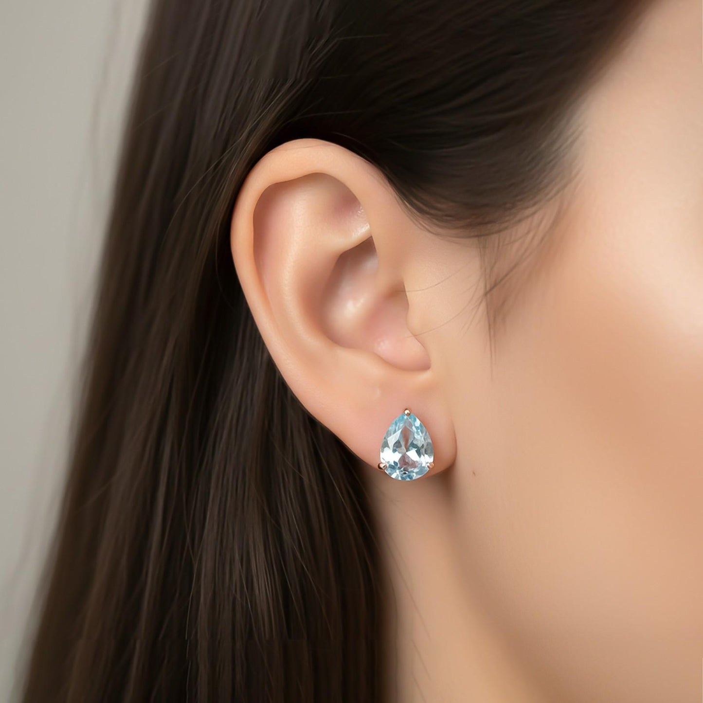 Rose Gold Teardrop Aqua Stud Earrings