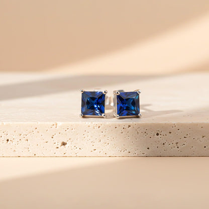 Silver Royal Blue Stud Earrings