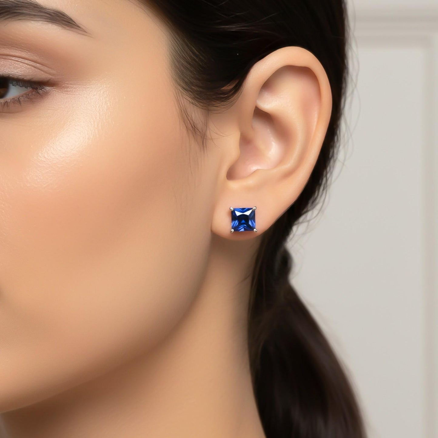 Silver Royal Blue Stud Earrings