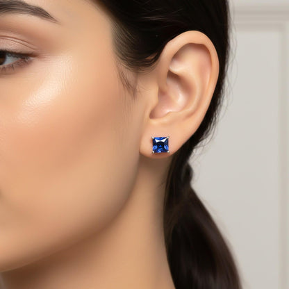 Silver Royal Blue Stud Earrings