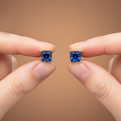 Silver Royal Blue Stud Earrings
