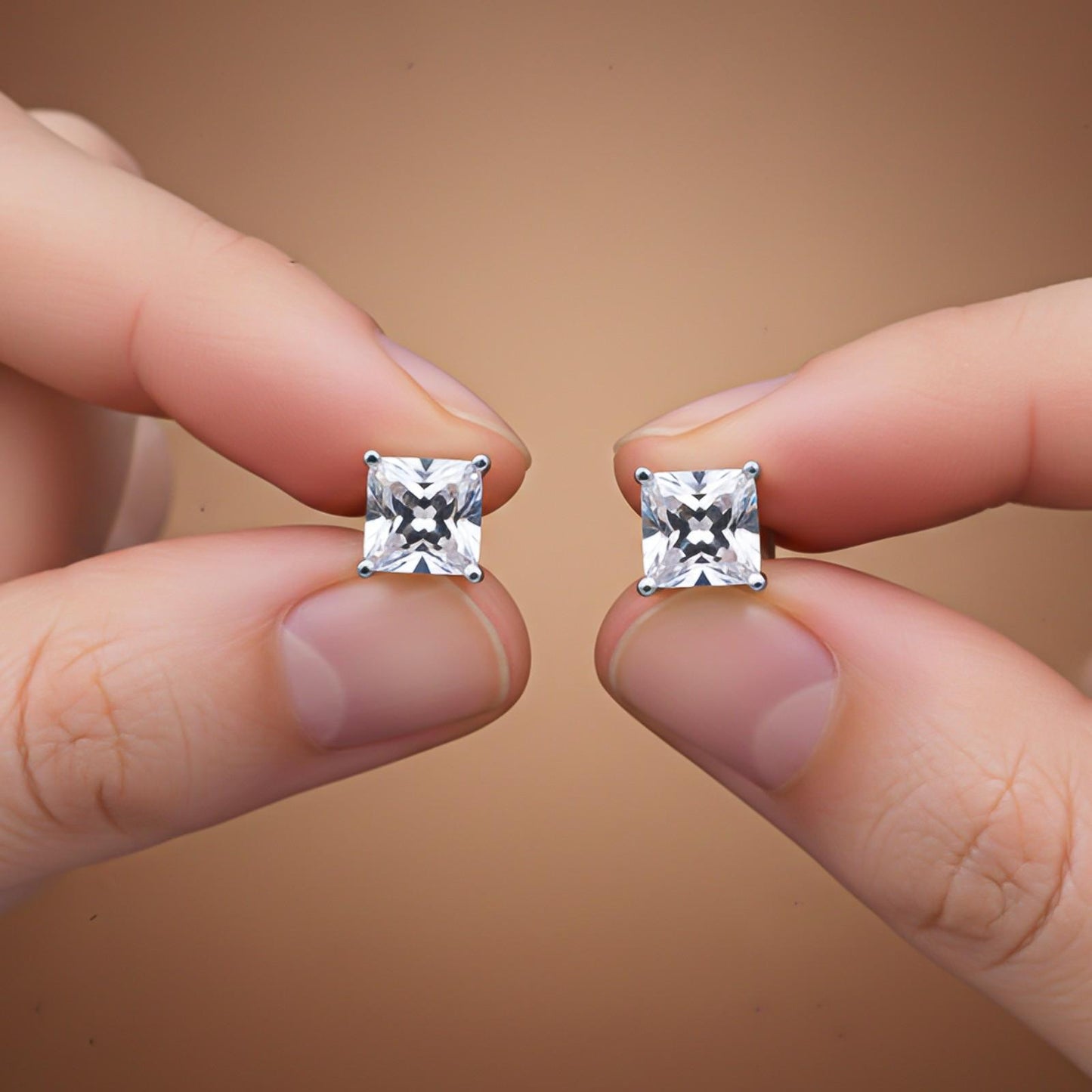 Silver Asscher Minimalist Stud Earrings