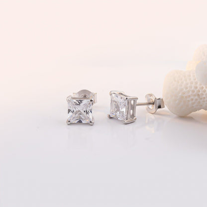 Silver Asscher Minimalist Stud Earrings