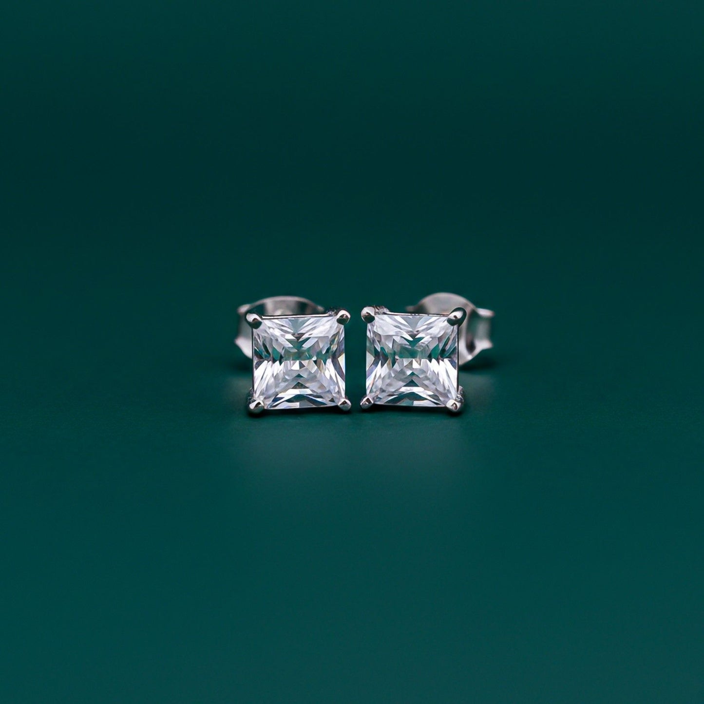 Silver Asscher Minimalist Stud Earrings