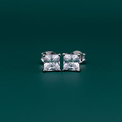 Silver Asscher Minimalist Stud Earrings