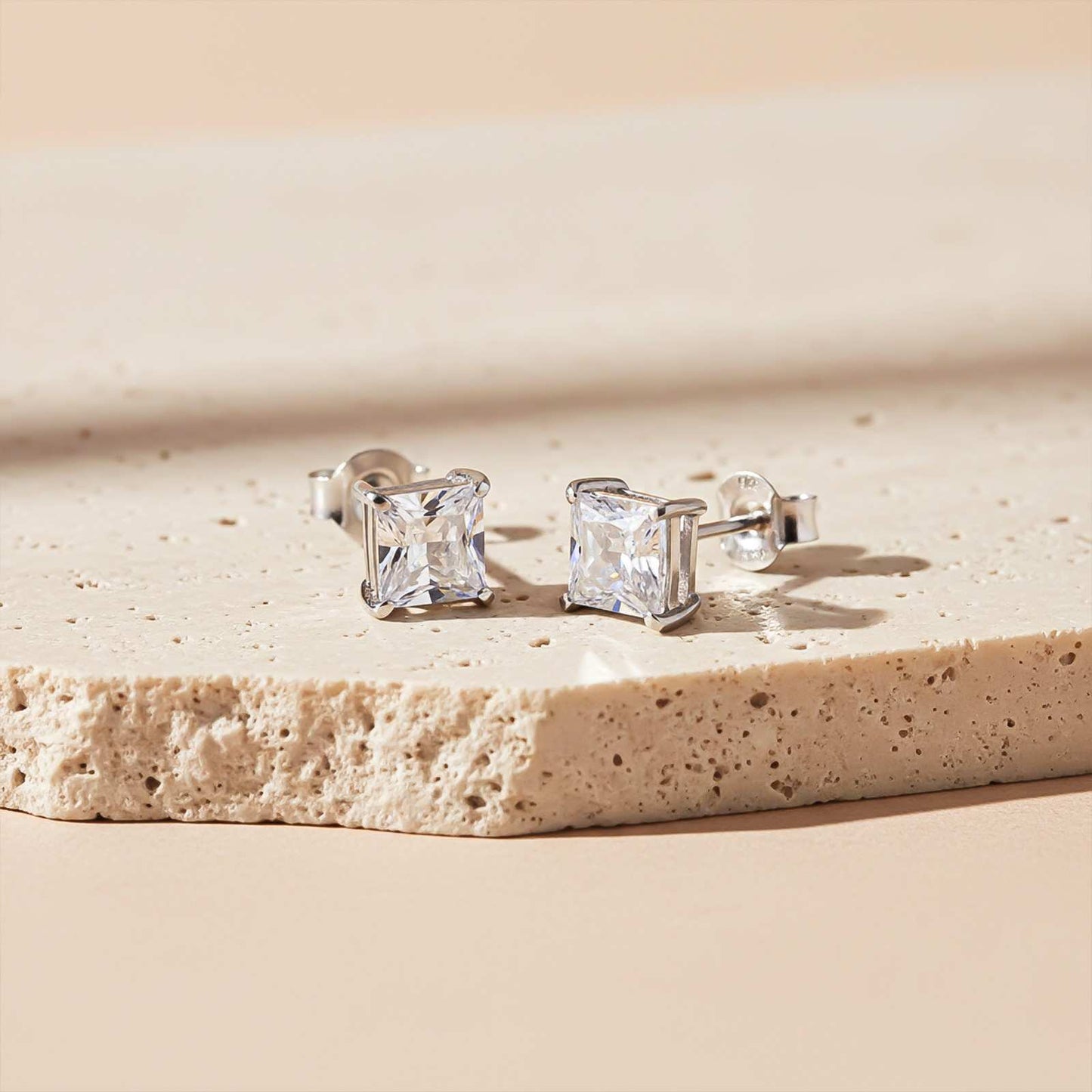 Silver Asscher Minimalist Stud Earrings