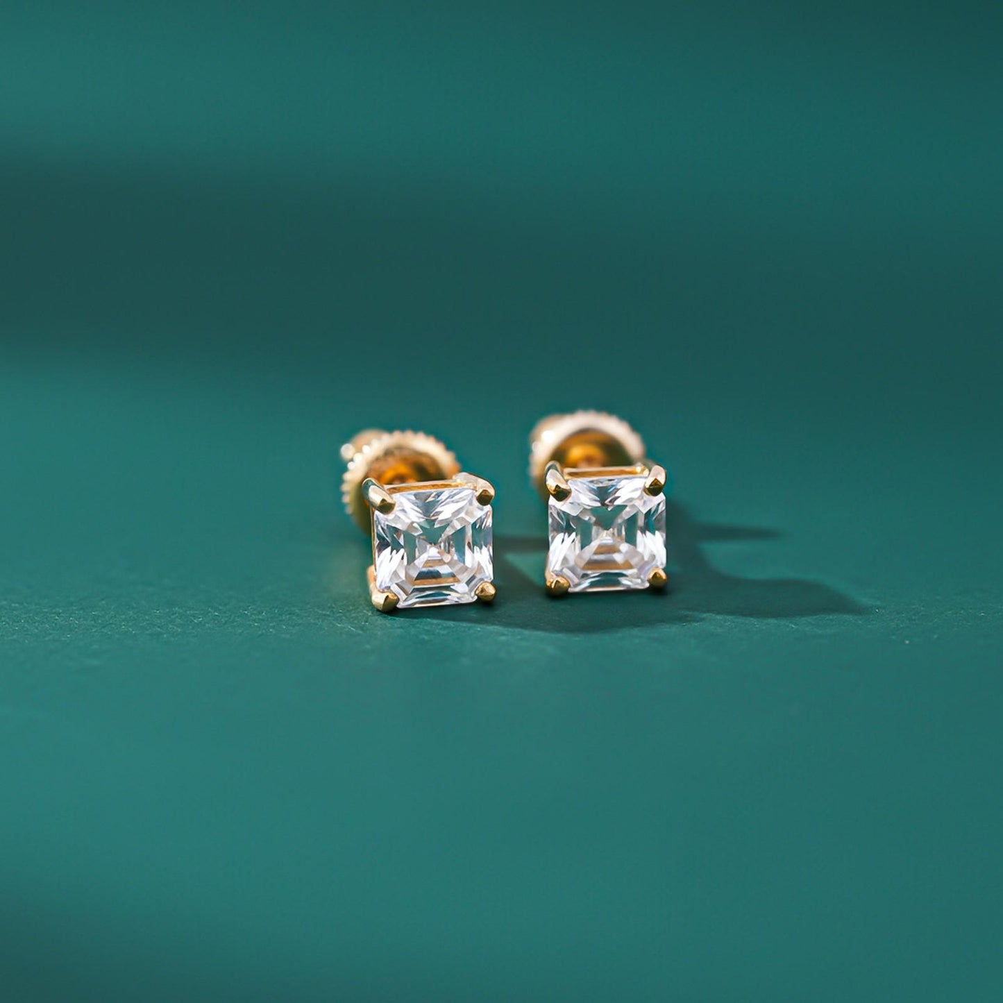 Golden Asscher Minimalist Stud Earrings