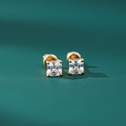 Golden Asscher Minimalist Stud Earrings