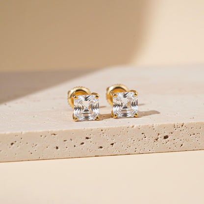 Golden Asscher Minimalist Stud Earrings