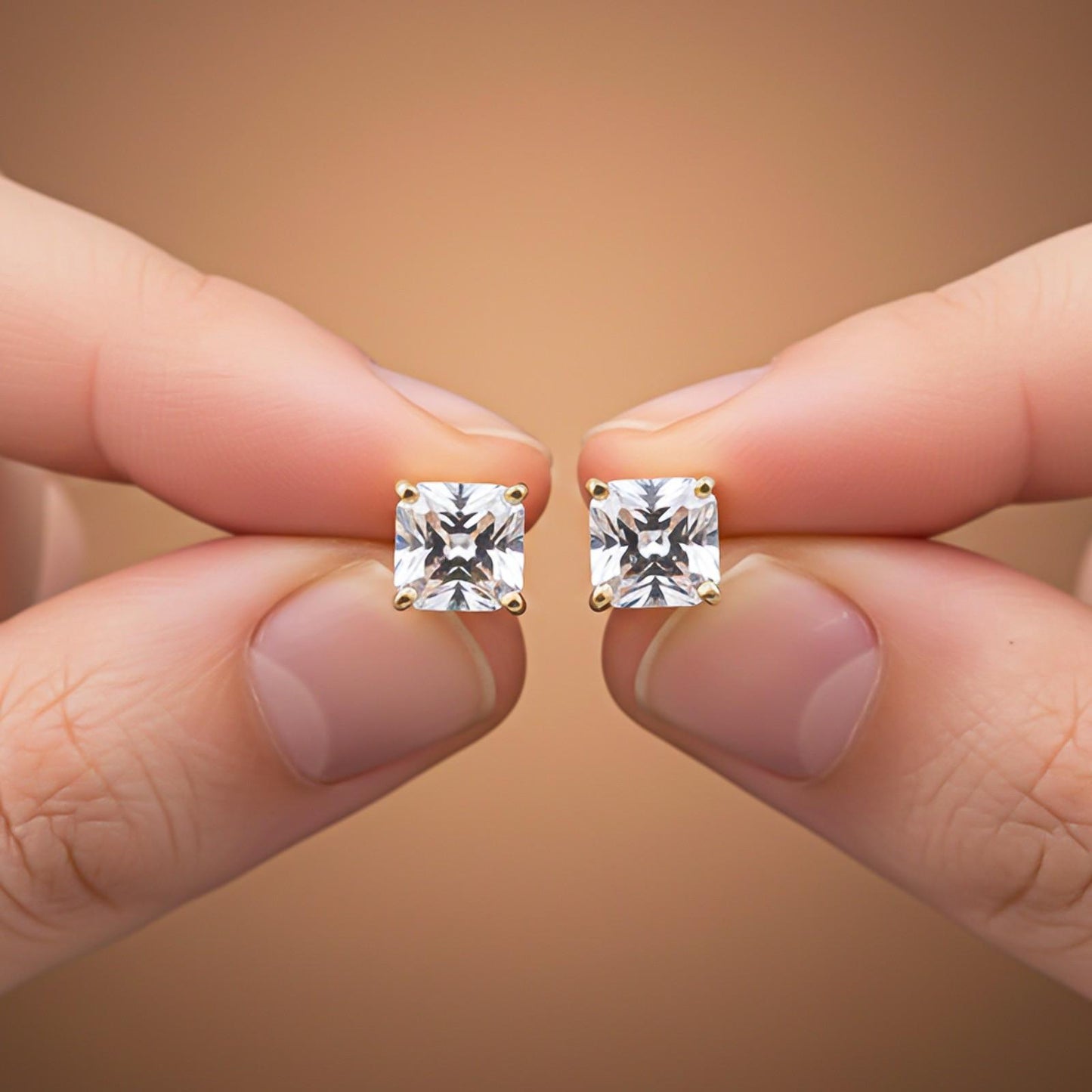 Golden Asscher Minimalist Stud Earrings