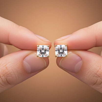 Golden Asscher Minimalist Stud Earrings