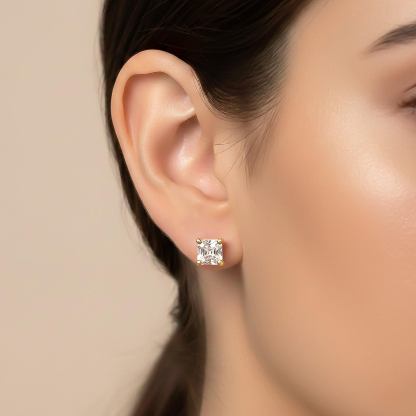 Golden Asscher Minimalist Stud Earrings