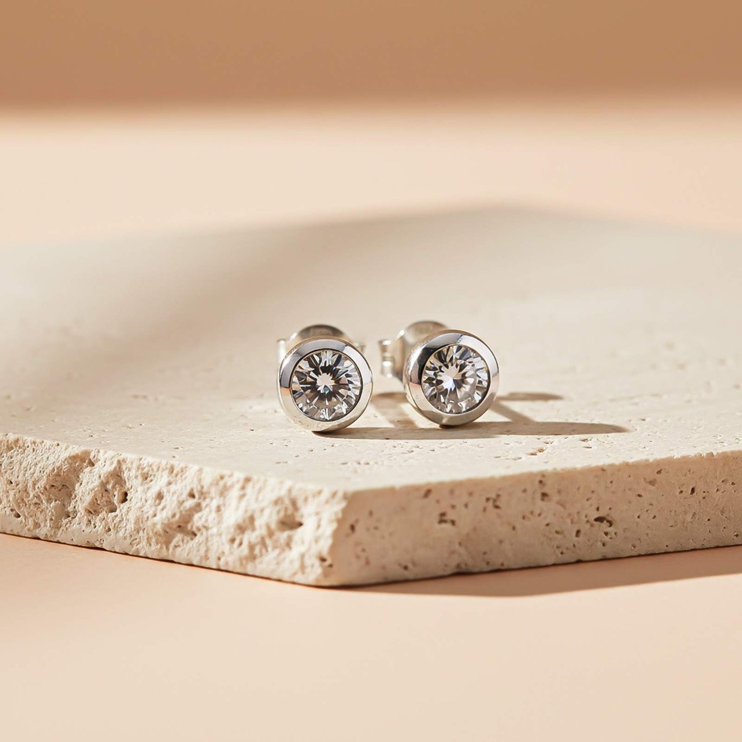 Silver Round Bezel Stud Earrings