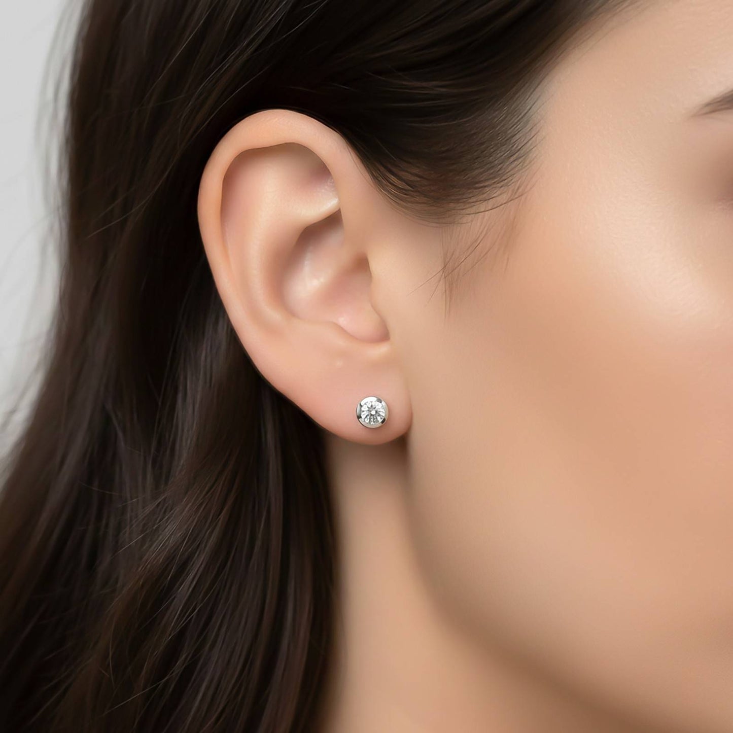 Silver Round Bezel Stud Earrings