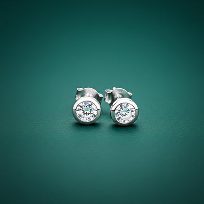 Silver Round Bezel Stud Earrings