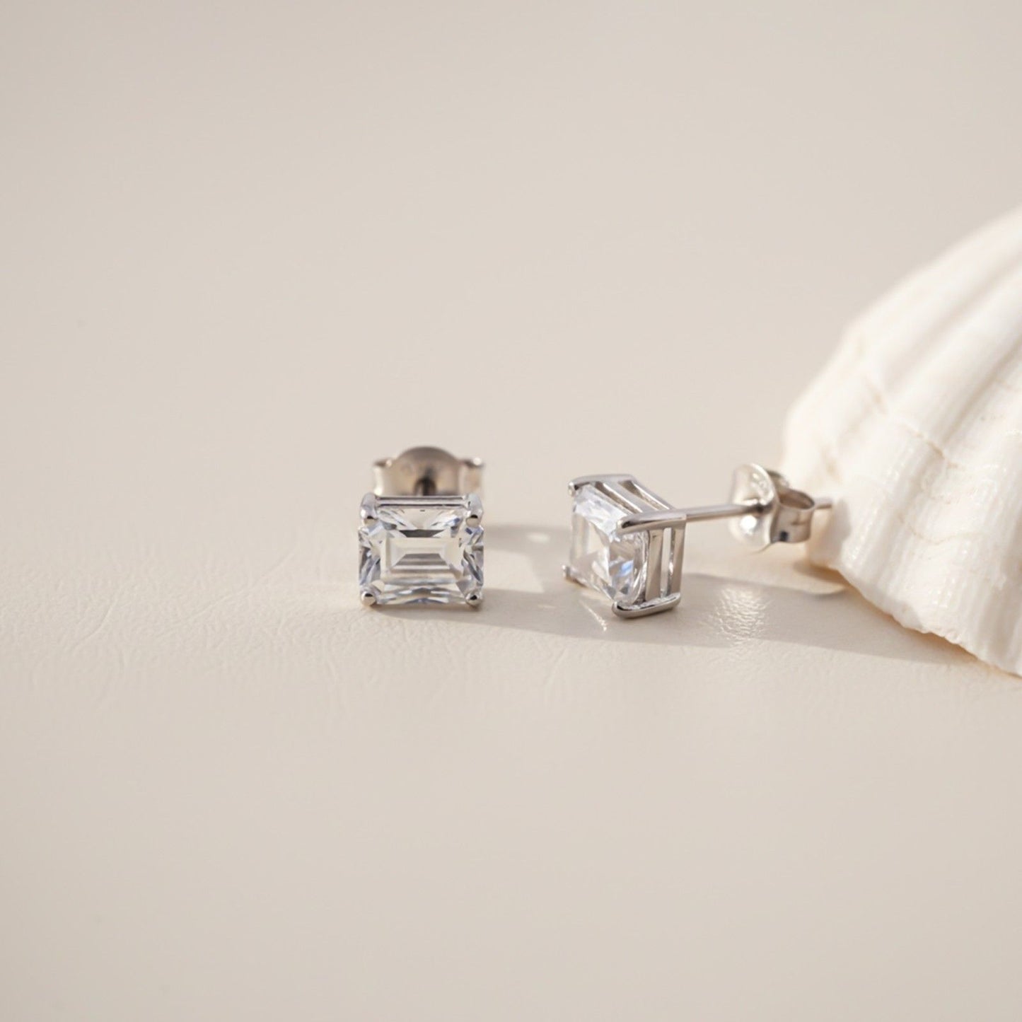 Silver Rectangle Zircon Stud Earrings